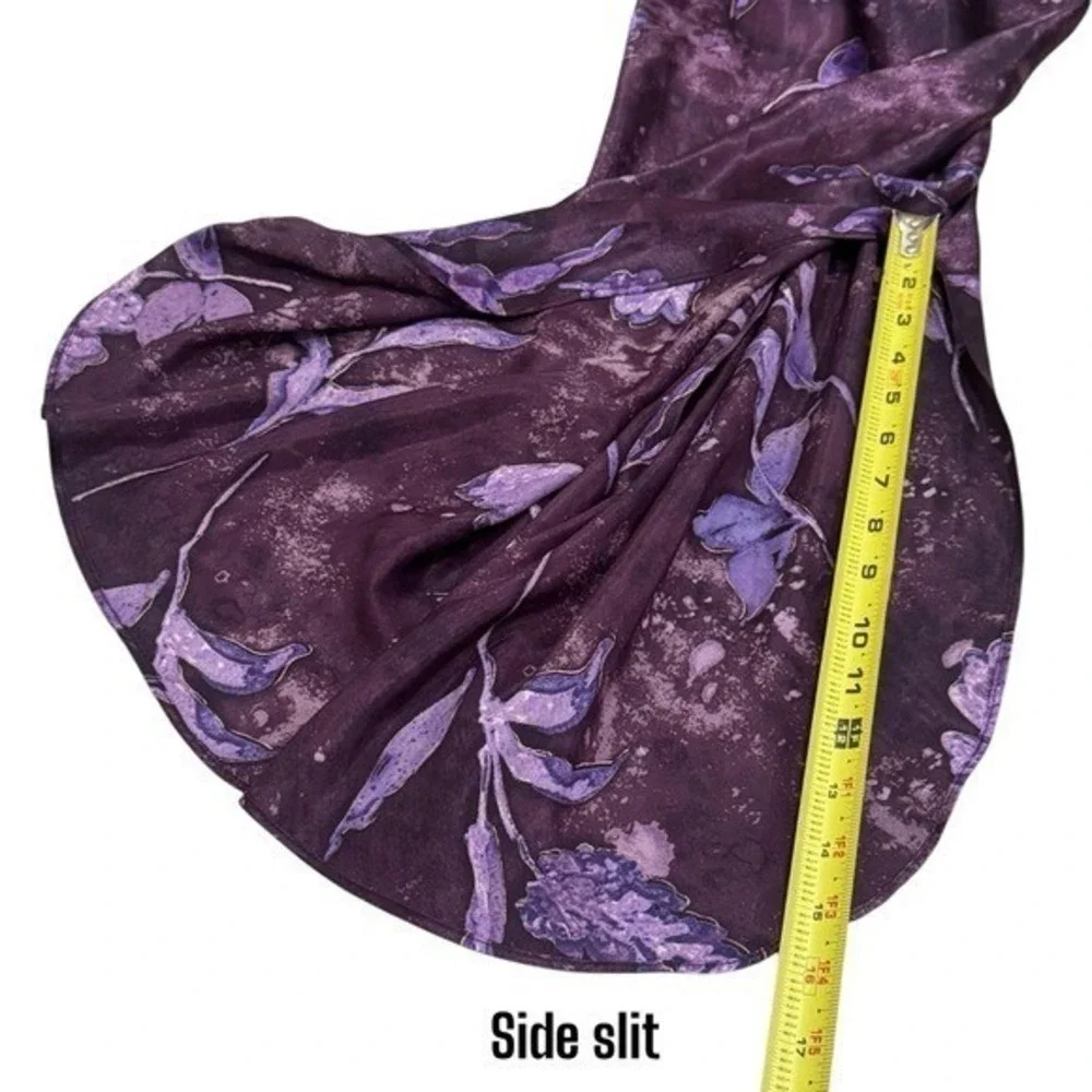 NEW Vintage California Dynasty Purple Floral Satin Cross Back Fairy Dress Size M